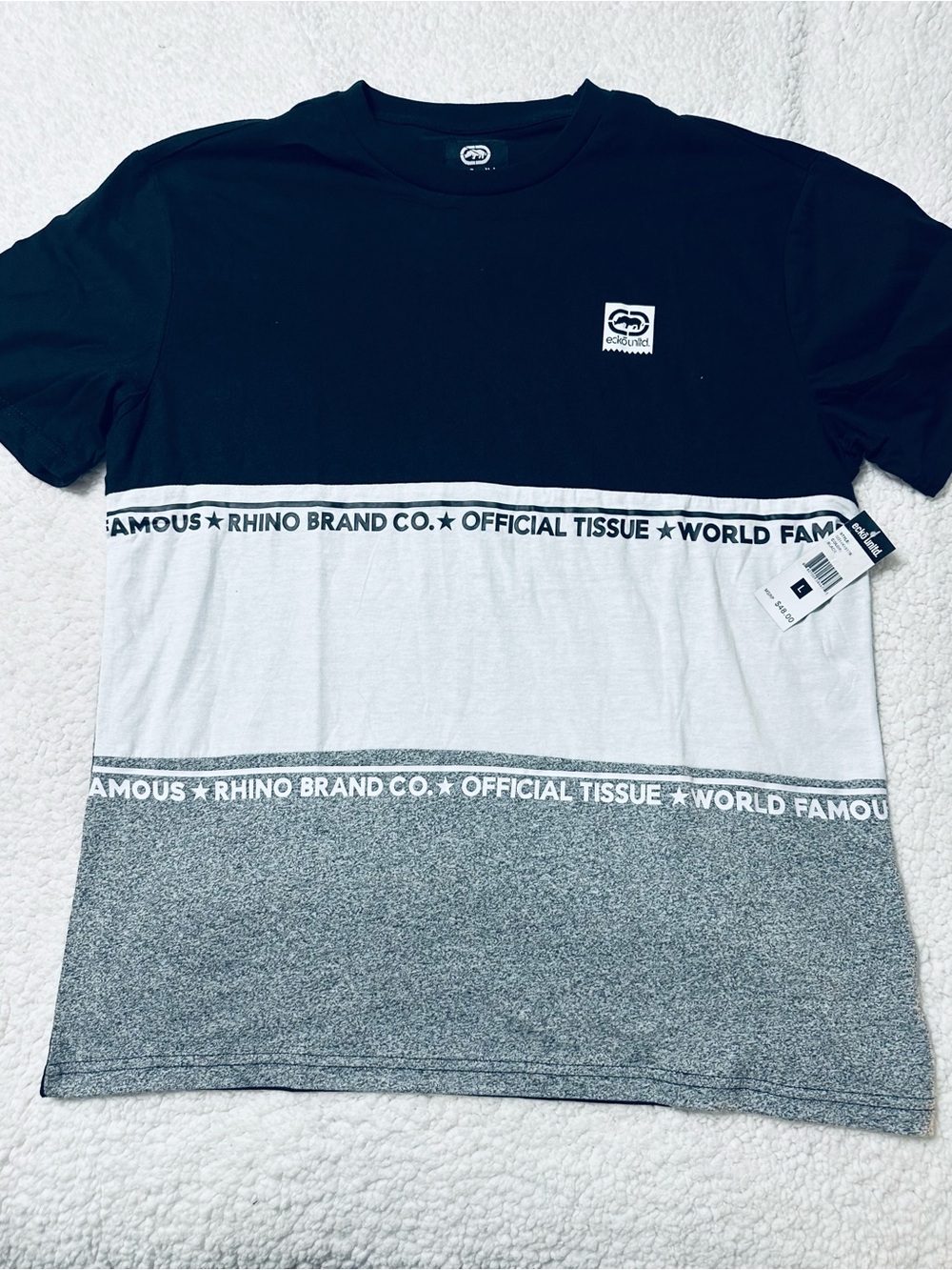 Marc Ecko Black White Gray Colorblock Logo Tee
